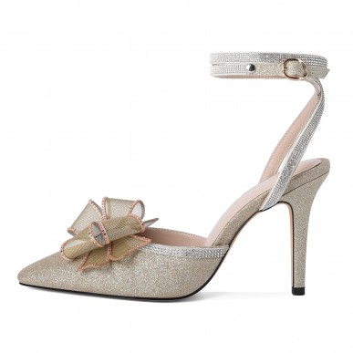 Rhinestone bow high heels