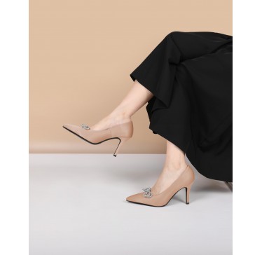 Rhinestone bow high heels