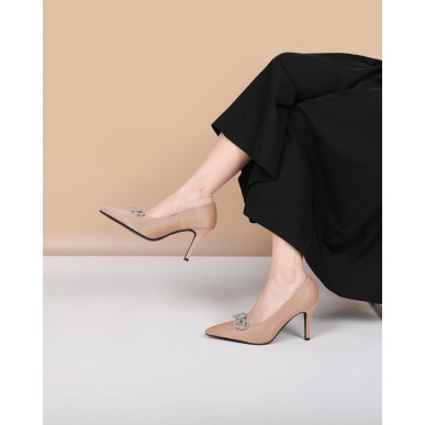 Rhinestone bow high heels