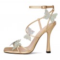 Rhinestone butterfly high heels