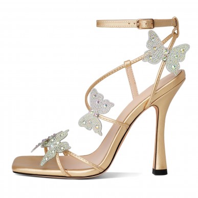 Rhinestone butterfly high heels