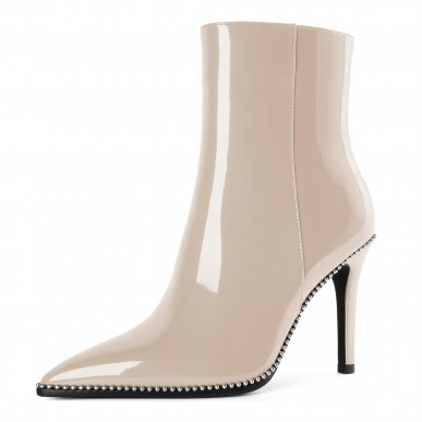 Side zip beaded ankle boots