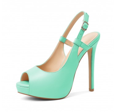 Women's open-heeled open-toed light blue high heels